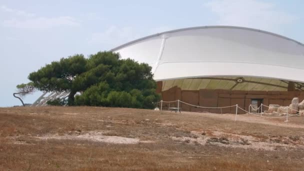 Grande Tente Protection Sur Complexe Temple Mégalithique Hagar Qim Dans — Video