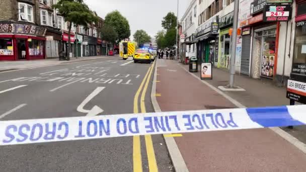 Police Officers Paramedics Attend Scene Murder Crime Scene Cordon Tape — Stock Video