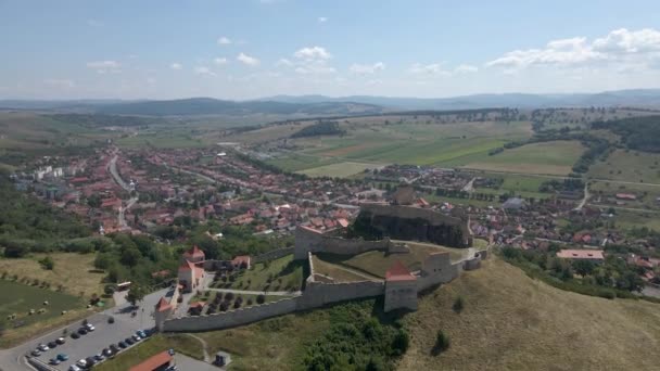 Fiocco Giù Del Castello Rupea Sito Archeologico Popolare Romania — Video Stock