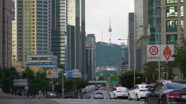 Gematigd Verkeer City Highway Yongsan District Seoul Zuid Korea Breedbeeld — Stockvideo