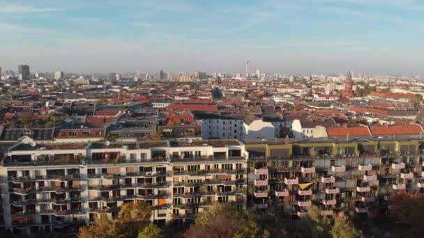 Aerial Flight Housing Area Berlin Center Tower Background — Stock Video