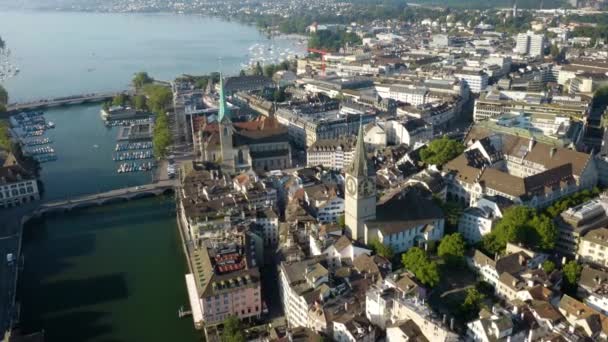 Birds Eye Veduta Della Chiesa San Pietro Framunster Zurigo Svizzera — Video Stock