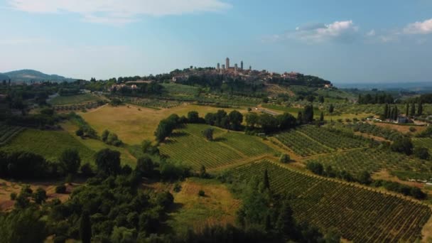 Αεροσκάφος Της Μεσαιωνικής Πόλης San Gimignano Κοντά Στη Σιένα Ένα — Αρχείο Βίντεο