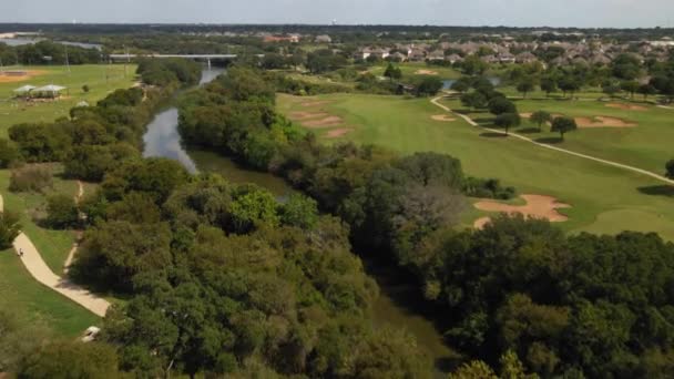 Letecký Pohled Komunitu Středním Texasu Stezky Nemovitosti Okolí Park Záběry — Stock video