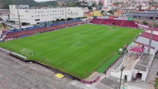 Zraszacze Rozpylające Wodę Zielonej Trawie Stadionu Campo Manuel Marques Torres — Wideo stockowe