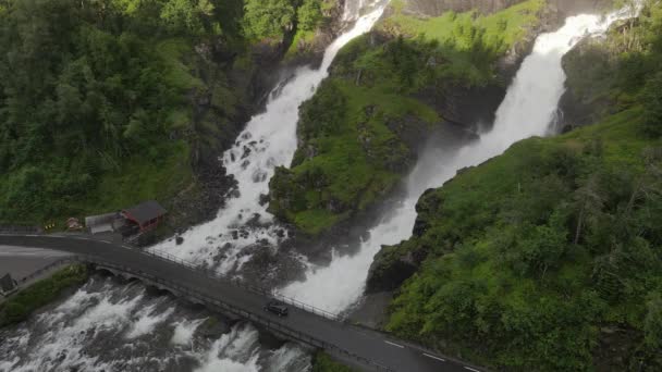 Uma Filmagem Drone Famosa Cachoeira Oeste Noruega — Vídeo de Stock