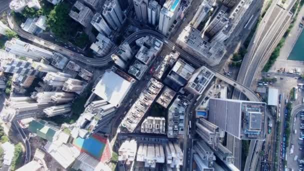 Downtown Hong Kong Stad Skyskrapor Och Stadstrafik Flygfoto — Stockvideo