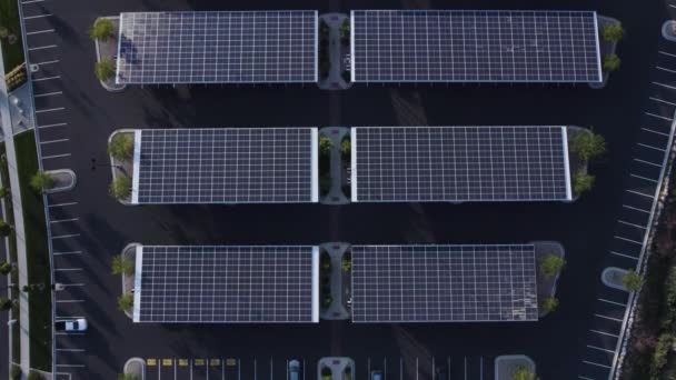 Zonnepanelen Opwekken Van Elektriciteit Bovenaanzicht Vanuit Lucht — Stockvideo