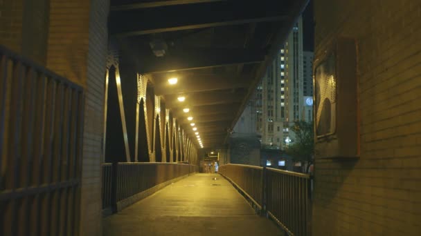 Empty Chicago Bridge Chicago River Night Time — Stock Video