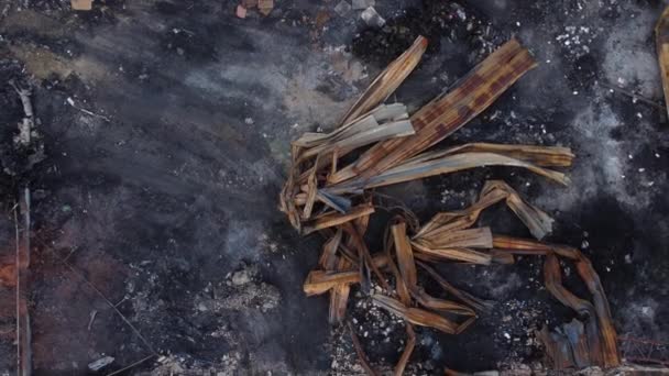 Luchtfoto Opstijgen Vogels Oog Van Verbrande Magazijn Gebied Sterke Brand — Stockvideo