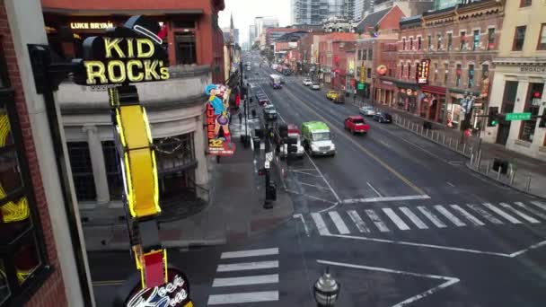 Lucht Pullout Honky Tonks Broadway Street Nashville Tennessee — Stockvideo