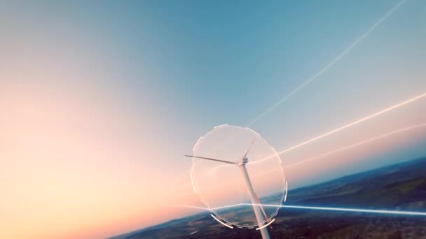 Fpv Drone Shot Digital Lines Connecting Wind Turbine Outdoors Rural — Video
