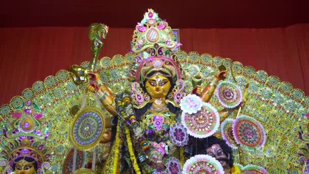 Den Största Festivalen Västbengalen Durga Puja Med Idol Durga Thakur — Stockvideo