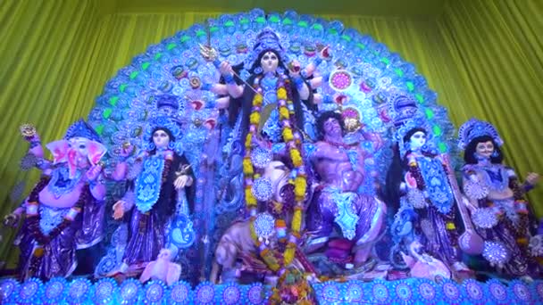 Festival Más Grande Bengala Occidental Durga Puja Con Ídolo Durga — Vídeo de stock