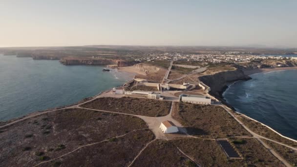 Opevněné Hradby Námořní Pevnosti Sagres Algarve Portugalsko Letecký Malebný Pohled — Stock video