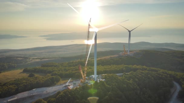 Bouw Windturbine Infographics Van Windturbine Bouwproject Concept — Stockvideo