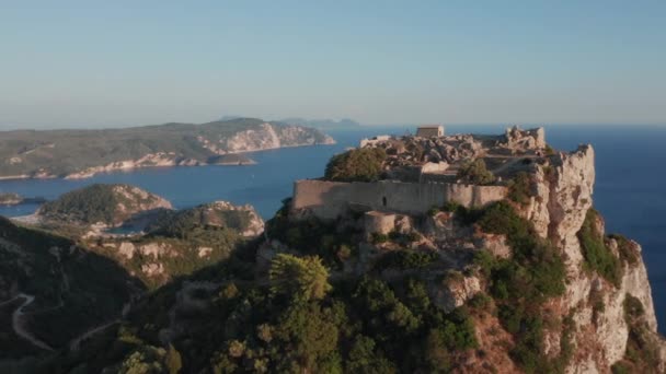 Yunanistan Korfu Kentindeki Angelokastro Kalesi Nin Havadan Görünüşü Yon Denizi — Stok video
