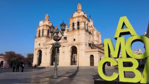 Drón Emelkedik Hogy Felfedje Történelmi Katedrális Cordoba Argentína — Stock videók