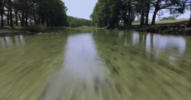 Een Luchtopname Van Een Rivier Vroege Namiddag Weerspiegelt Rust Van — Stockvideo