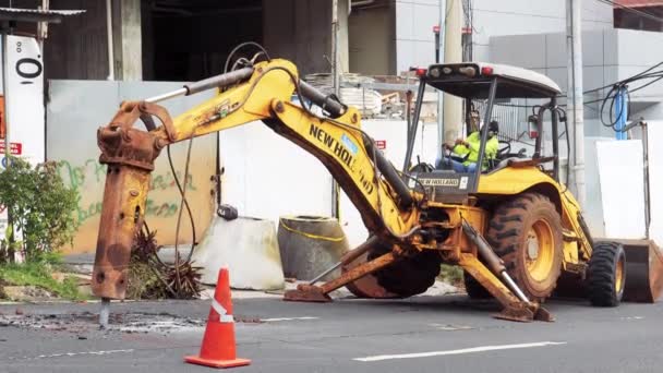 Hydraulisk Brytare Bulldozer Bryter Asfalt Panama City Panama Brett Skott — Stockvideo