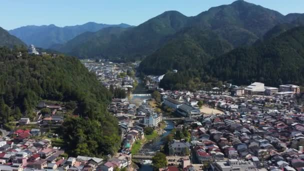 Gujo Hachiman City Αεροφωτογραφία Του Ποταμού Και Των Γειτονιών Γιφού — Αρχείο Βίντεο