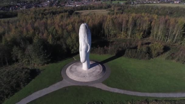 Escultura Del Sueño Bosque Audaz Monumento Cara Obelisco Estatua Vista — Vídeo de stock