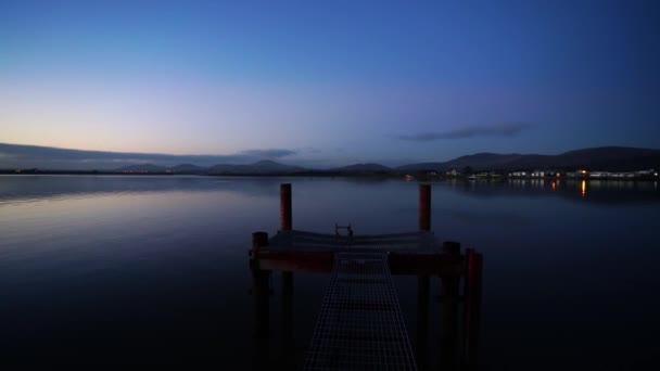 Puesta Sol Mar Vista Del Muelle Marino Costa Por Noche — Vídeos de Stock