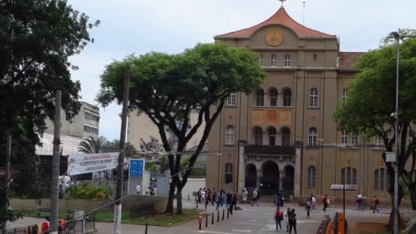 Sao Bento Monastery Building Sao Paulo Downtown Citizens Walk Front — Stock Video