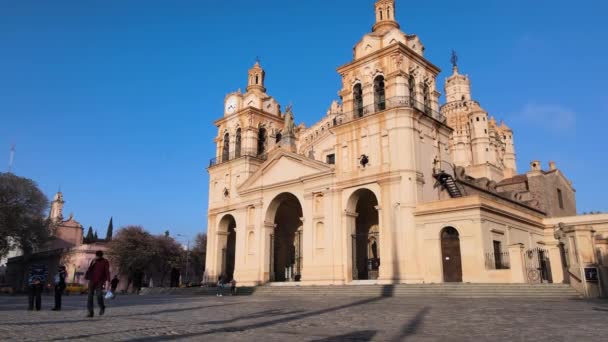 Amocba Tábla Felfedése Argentin Cordoba Katedrális Előtt — Stock videók