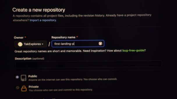 Creare Nuovo Repo Github Digitare Nome Descrizione Del Repository Vicino — Video Stock