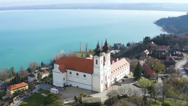 Veduta Aerea Dell Abbazia Benedettina Tihany Balaton — Video Stock