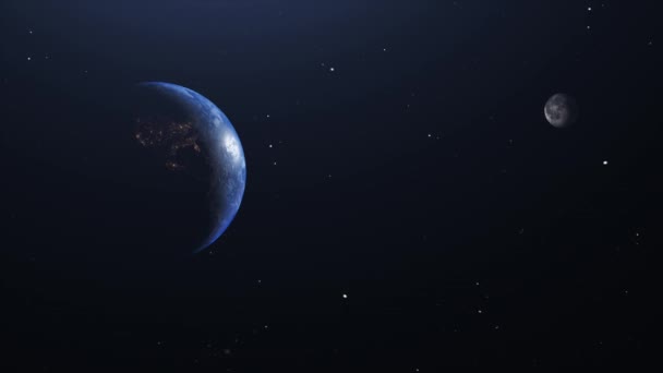 Κινούμενη Κίνηση Του Πλανήτη Και Φεγγάρι Στο Διάστημα — Αρχείο Βίντεο
