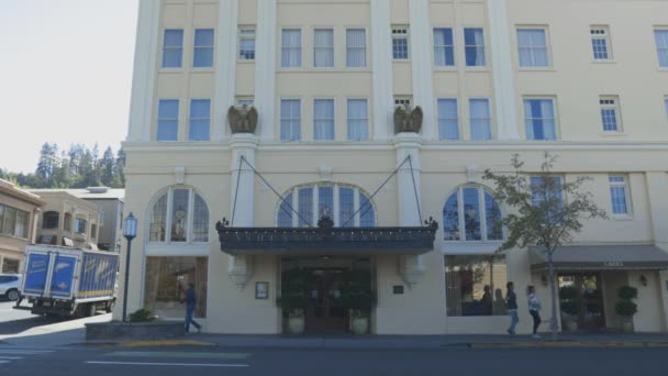 Vista Exterior Calle Del Ashland Springs Hotel Facade Oregon — Vídeos de Stock