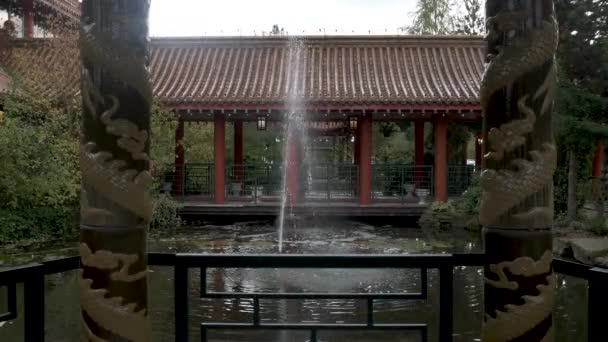 Static Shot Water Feature Lotus Garden Extravagant Wedding Banquet Venue — Stock Video