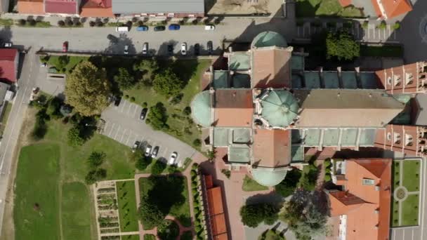 Vista Superior Catedral Dakovo Famoso Hito Ciudad Dakovo Croacia Antena — Vídeo de stock