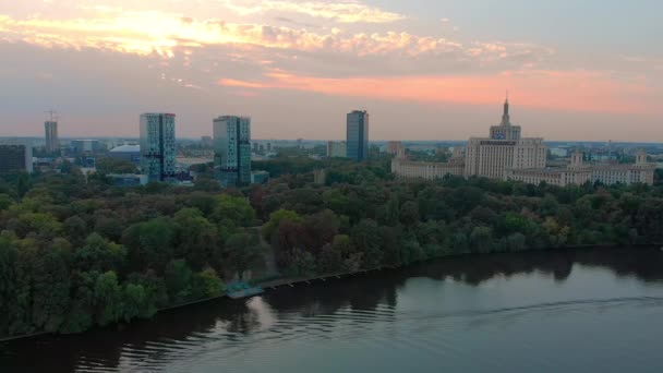 City Skyline Office Buildings District View Drone Bucareste Roménia — Vídeo de Stock