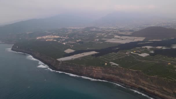 Champs Bananiers Détruits Par Lave Solidifiée Île Palma Vue Aérienne — Video