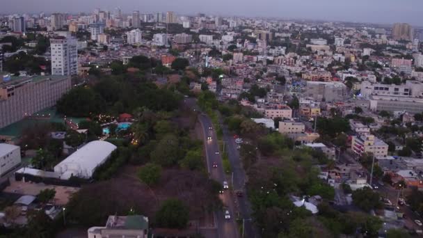Santo Domingo Stad Skymningen Flygfoto Panoramautsikt — Stockvideo