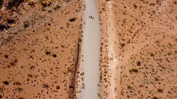 Persone Piedi Lungo Strada Del Deserto Con Auto — Video Stock