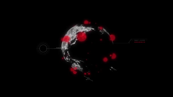 A Coronavirus világszerte terjed, lezárva a főbb helyeket. A koronavírus-támadás alatt álló országok világtérképe, amit a piros pontok ábrázolnak a videón.. 