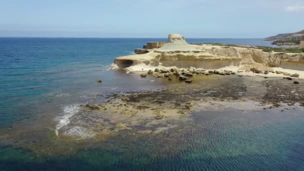 Aerial Limestone Structure Salt Pans Gozo Island Malta — стоковое видео