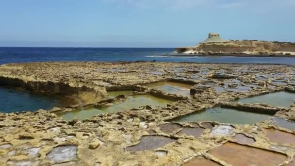 Aerial Ancient Salt Pans Gozo Island Malta — Stock Video