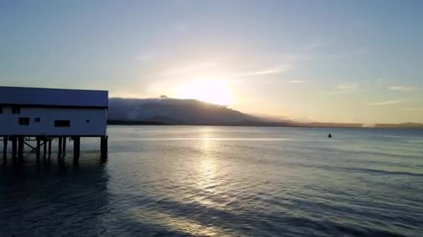 Vista Aérea Belo Pôr Sol Port Douglas Wharf Sugar Wharf — Vídeo de Stock