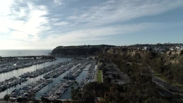 Dana Point California Vista Aérea Puerto Ciudad Con Yates Amarrados — Vídeos de Stock