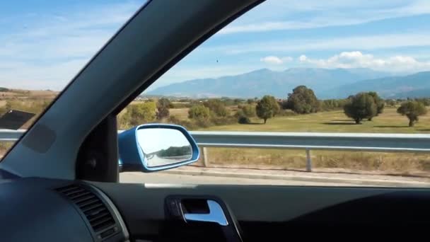 Сонячна Сільська Місцевість Болгарії Вид Вікна Автомобіля Пол — стокове відео