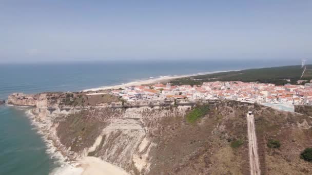 Luftaufnahme Der Hochstadt Nazare Portugal — Stockvideo