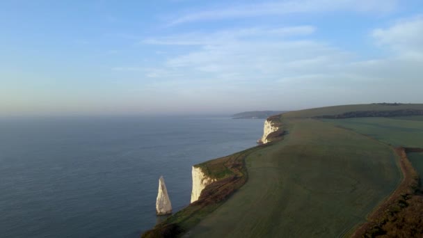 Gröna Slätter Gamla Harry Rocks Klippor County Dorset England Flygfoto — Stockvideo