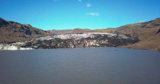 Cinematic Wide Drone Shot Glacier Iceland Flying Water Ice — Stock Video