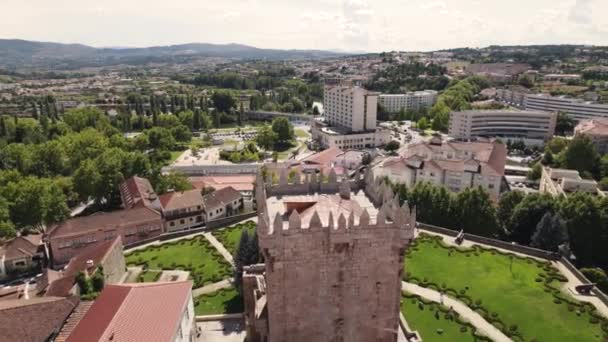 Museu Regio Flaviense Chaves Castle Garden Wide Aerial View — Stock Video