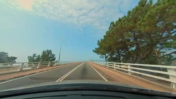 Viajando Para Frente Dentro Carro Sobre Ponte Ilha Arousa Galiza — Vídeo de Stock